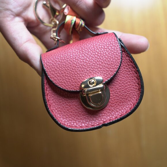 Bag Keychain Bag Charm Change Pouch Coin Purse Push Lock Clasp Red - Picture 5 of 13